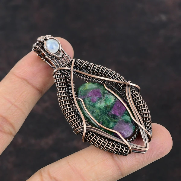 Ruby Fuchsite Oval Green Handmade Copper Wire Wrapped Pendant