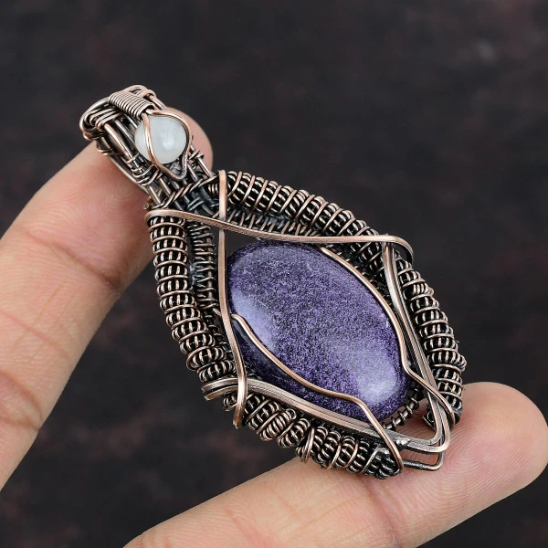 Purpurite Oval Purple Handmade Copper Wire Wrapped Pendant