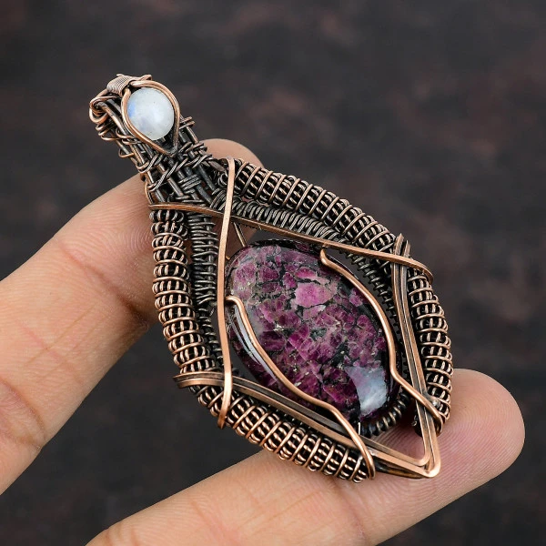 Eudialyte Oval Pink Handmade Copper Wire Wrapped Pendant