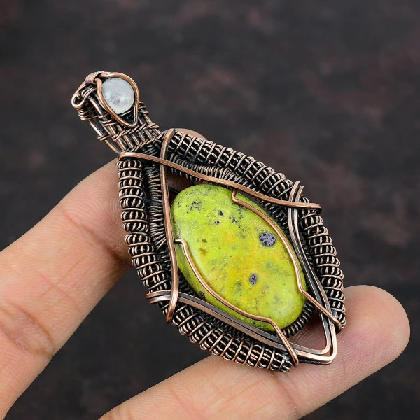 Stichtite Oval Green Handmade Copper Wire Wrapped Pendant
