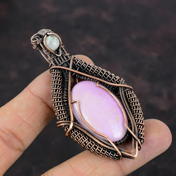 Phosphosiderite Oval Purple Handmade Copper Wire Wrapped Pendant
