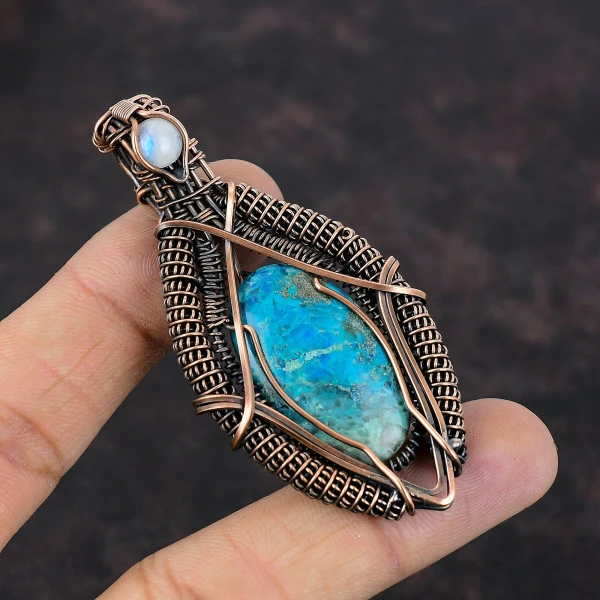 Chrysocolla Oval Blue Handmade Copper Wire Wrapped Pendant