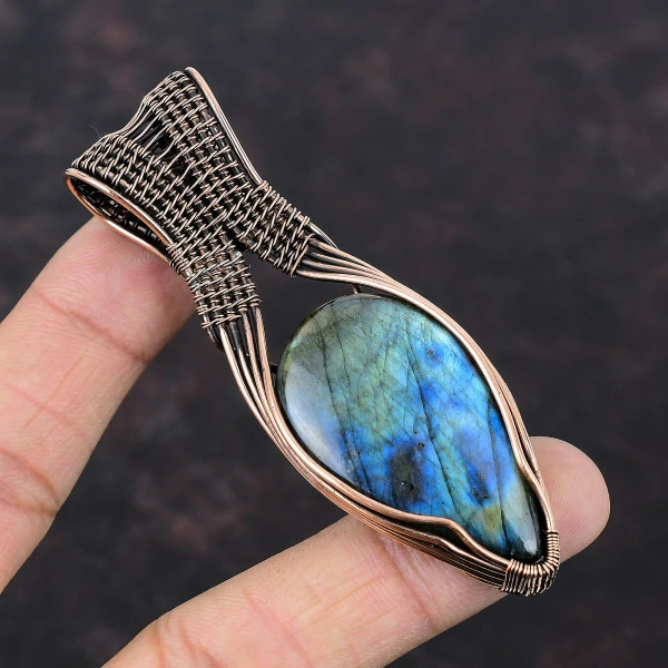 Labradorite Pear Gray Handmade Copper Wire Wrapped Pendant