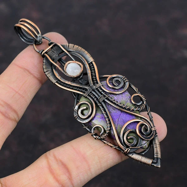 Purpurite Pear Purple Handmade Copper Wire Wrapped Pendant
