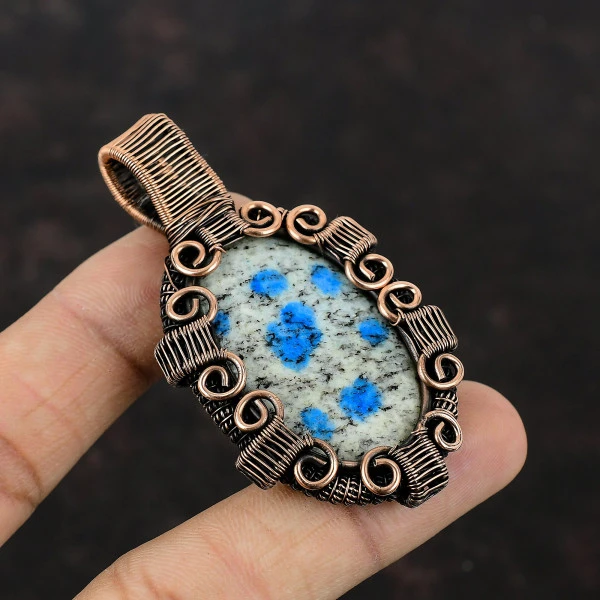 K2 Jasper Oval White Handmade Copper Wire Wrapped Pendant