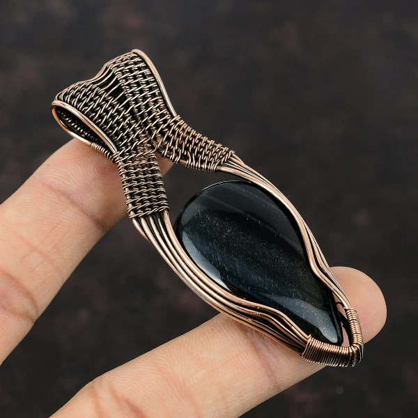 Nellite Pear Black Handmade Copper Wire Wrapped Pendant