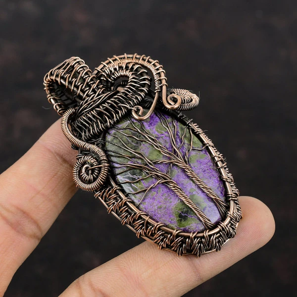 Purpurite Oval Purple Handmade Copper Wire Wrapped Pendant
