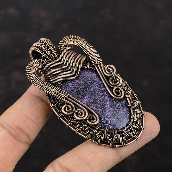 Purpurite Oval Purple Handmade Copper Wire Wrapped Pendant