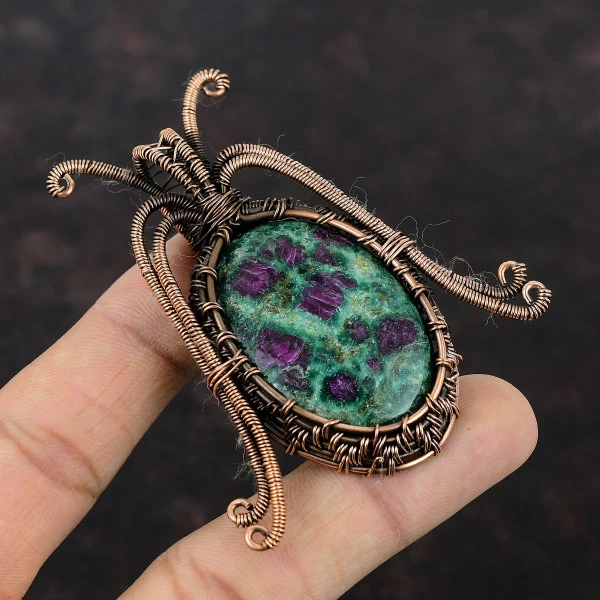 Ruby Fuchsite Oval Green Handmade Copper Wire Wrapped Pendant