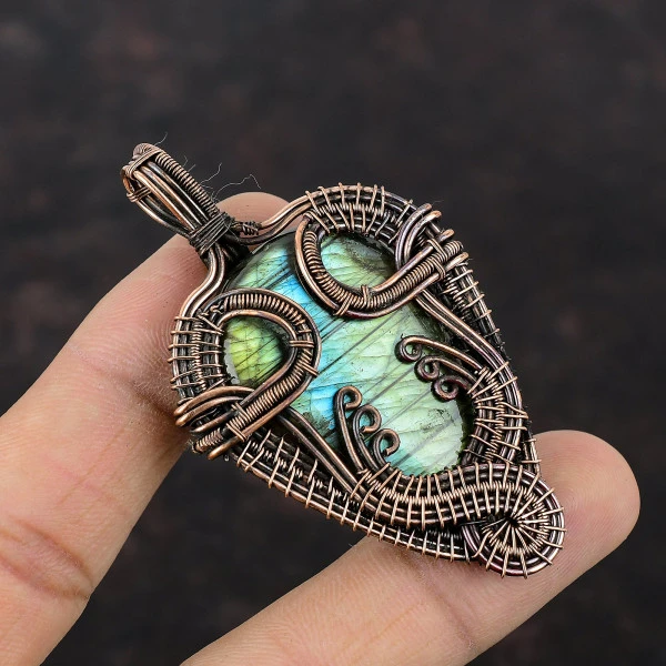 Labradorite Pear Gray Handmade Copper Wire Wrapped Pendant