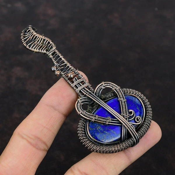 Lapis Lazuli Oval Blue Handmade Copper Wire Wrapped Pendant