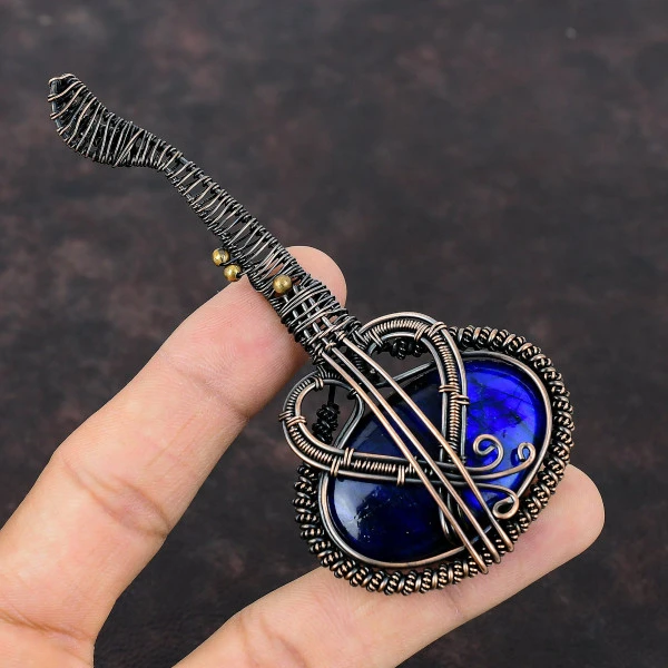 Blue Fire Labradorite Oval Blue Handmade Copper Wire Wrapped Pendant