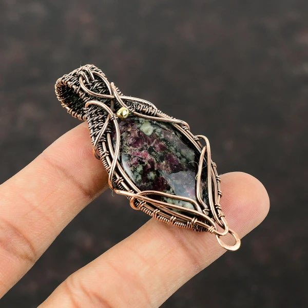 Eudialyte Oval Pink Handmade Copper Wire Wrapped Pendant