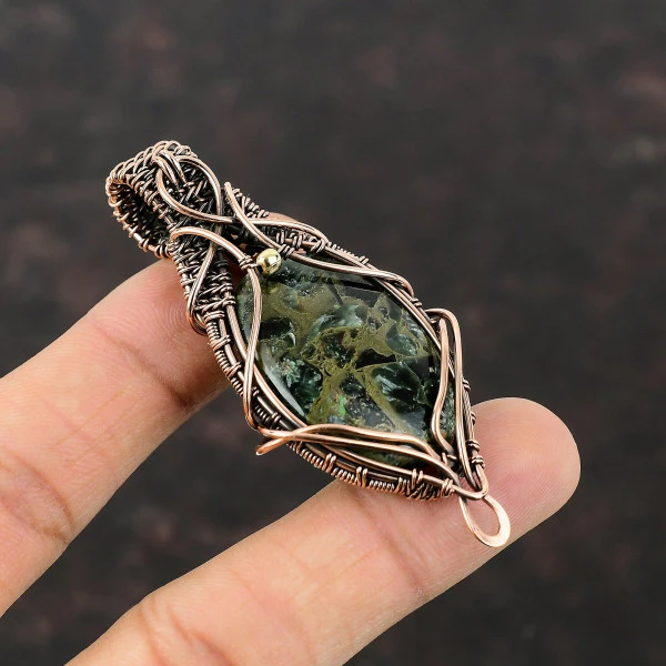 Copper Seraphinite Oval Green Handmade Copper Wire Wrapped Pendant