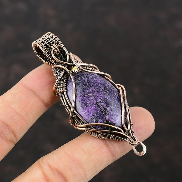 Purpurite Oval Purple Handmade Copper Wire Wrapped Pendant