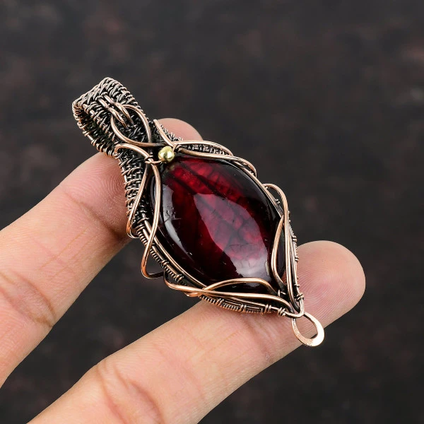 Handmade Red Fire Labradorite Pendant – Copper Wire Wrapped Gemstone Jewelry