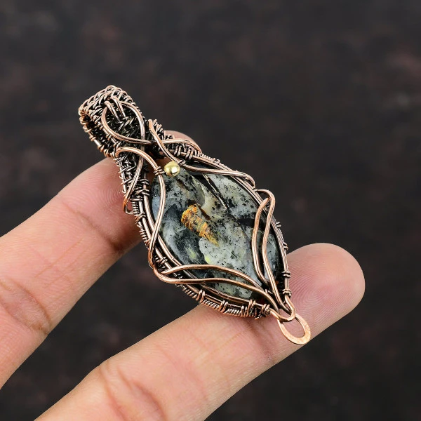 Astrophyllite Oval Gray Handmade Copper Wire Wrapped Pendant