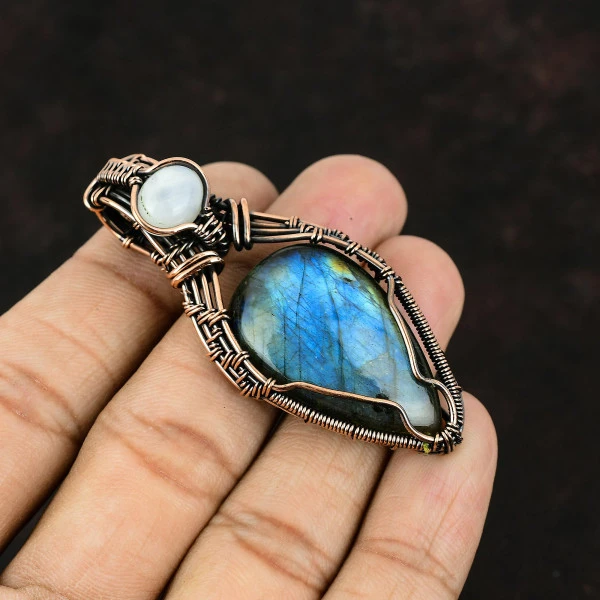 Labradorite Pear Blue Handmade Copper Wire Wrapped Pendant
