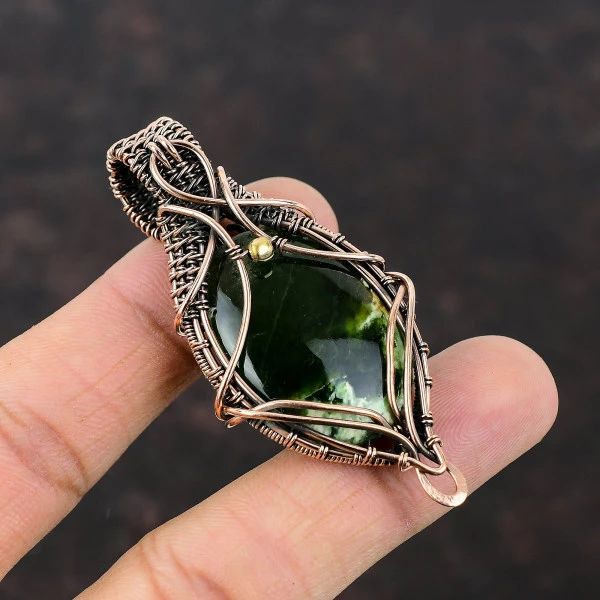 Australian Chrome Chalcedony Oval Green Handmade Copper Wire Wrapped Pendant