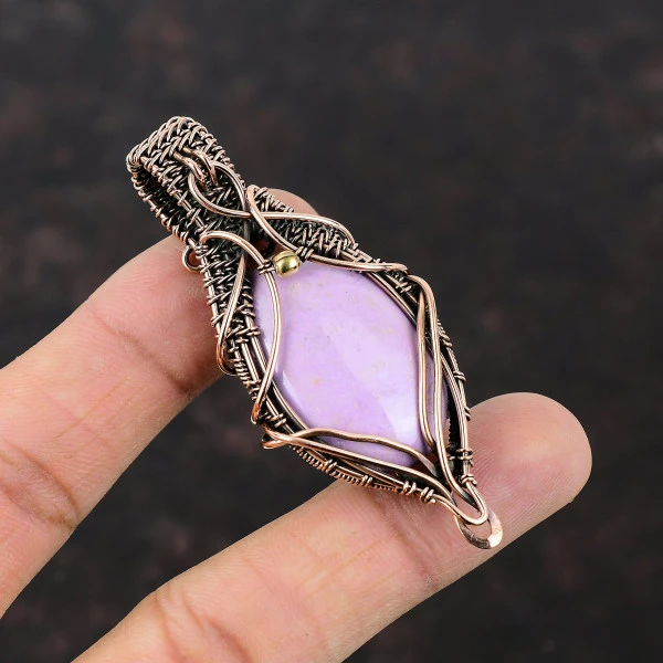 Phosphosiderite Oval Purple Handmade Copper Wire Wrapped Pendant