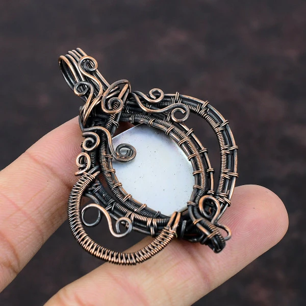 Mother Of Pearl Radiant White Handmade Copper Wire Wrapped Pendant