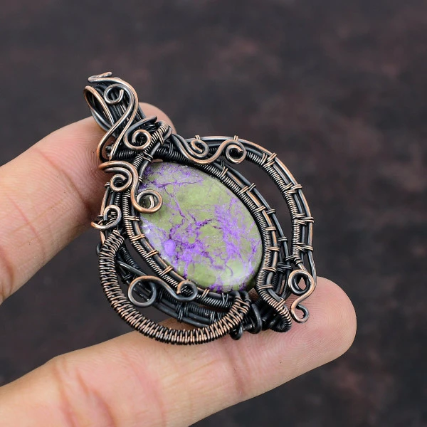 Purpurite Oval Purple Handmade Copper Wire Wrapped Pendant