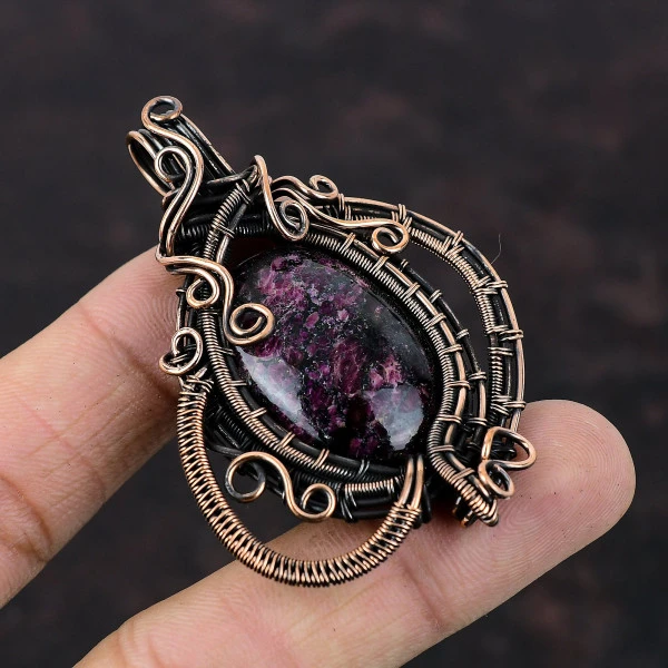 Eudialyte Oval Black Handmade Copper Wire Wrapped Pendant