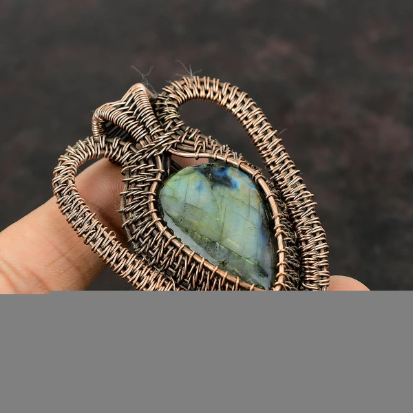 Labradorite Pear Gray Handmade Copper Wire Wrapped Pendant