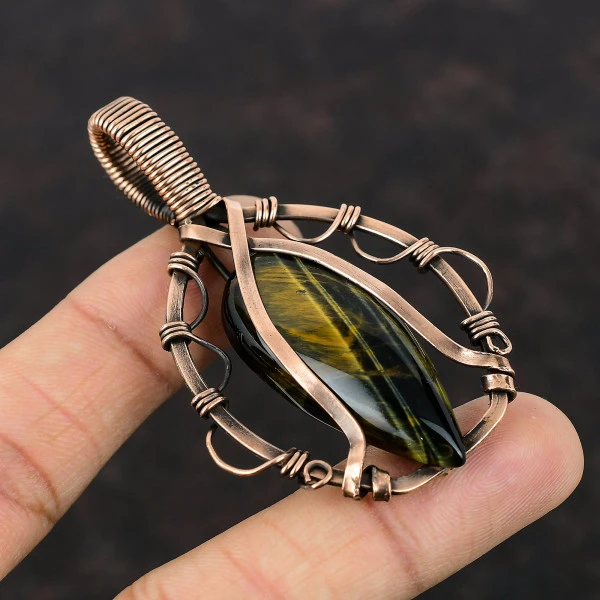 Nellite Pear Black Handmade Copper Wire Wrapped Pendant