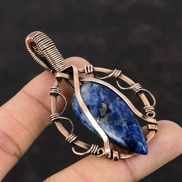 Sodalite Pear Blue Handmade Copper Wire Wrapped Pendant
