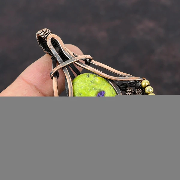 Stichtite Oval Green Handmade Copper Wire Wrapped Pendant