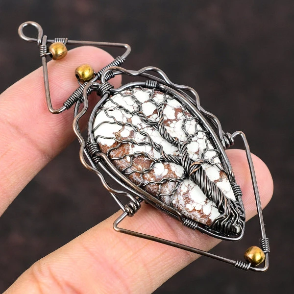 Wild Horse Magnesite Pear White Handmade Copper Wire Wrapped Pendant