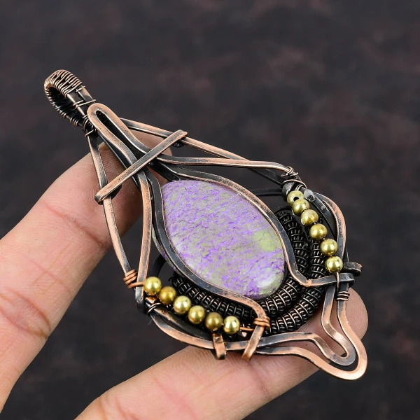 Purpurite Oval Purple Handmade Copper Wire Wrapped Pendant