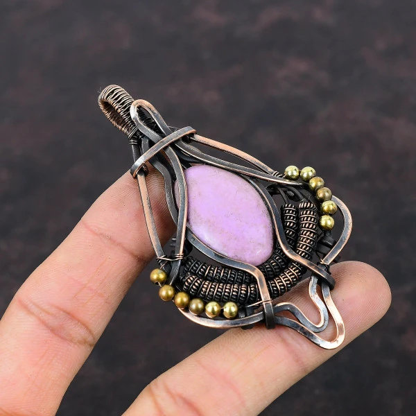 Phosphosiderite Oval Purple Handmade Copper Wire Wrapped Pendant