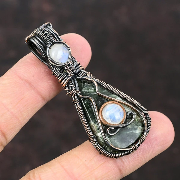 Seraphinite Pear Green Handmade Copper Wire Wrapped Pendant