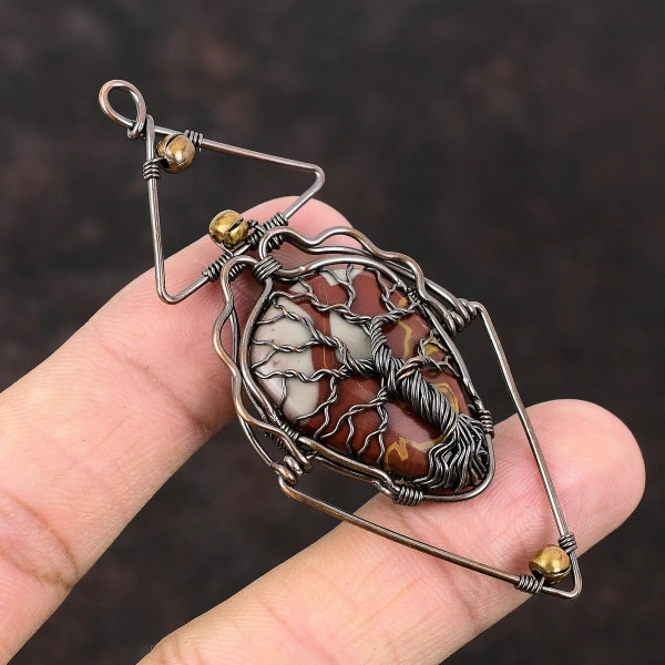 Noreena Jasper Pear Red Handmade Copper Wire Wrapped Pendant