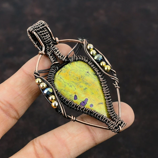 Stichtite Pear Green Handmade Copper Wire Wrapped Pendant