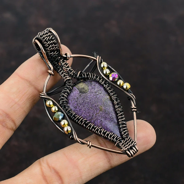 Purpurite Pear Purple Handmade Copper Wire Wrapped Pendant