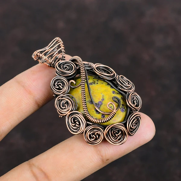 Stichtite Oval Green Handmade Copper Wire Wrapped Pendant