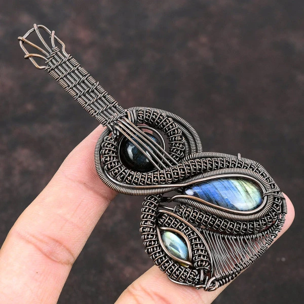 Labradorite Pear Blue Handmade Copper Wire Wrapped Pendant