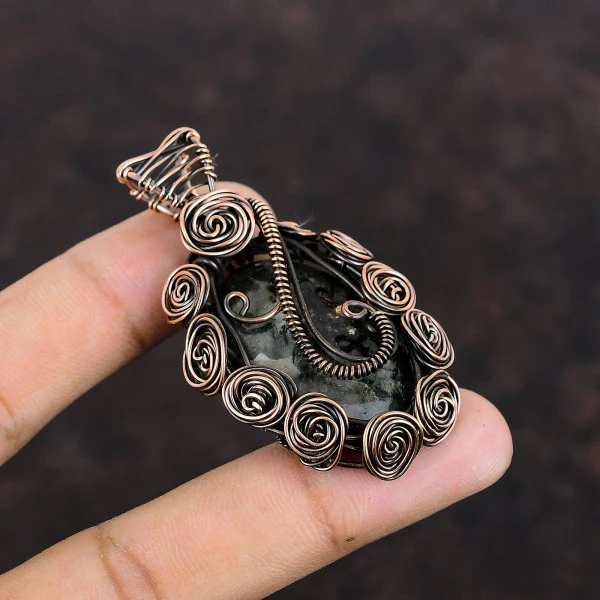 Astrophyllite Oval Black Handmade Copper Wire Wrapped Pendant