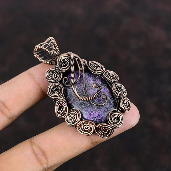 Purpurite Oval Purple Handmade Copper Wire Wrapped Pendant