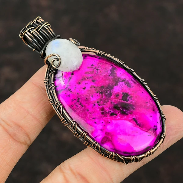 Pink Dendrite Opal Oval Pink Handmade Copper Wire Wrapped Pendant