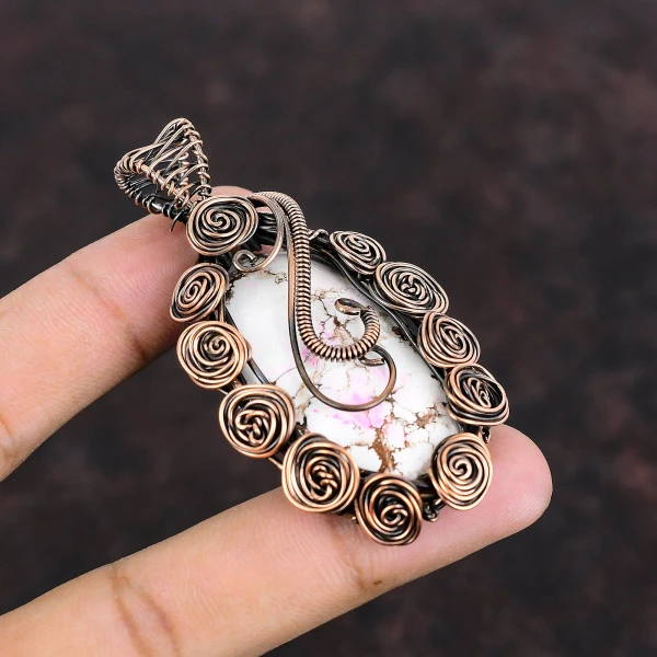 Wild Horse Magnesite Oval White Handmade Copper Wire Wrapped Pendant