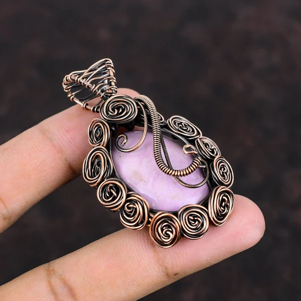 Phosphosiderite Oval Purple Handmade Copper Wire Wrapped Pendant