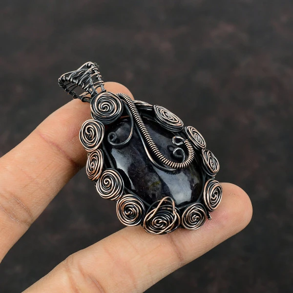 Charoite Oval Purple Handmade Copper Wire Wrapped Pendant