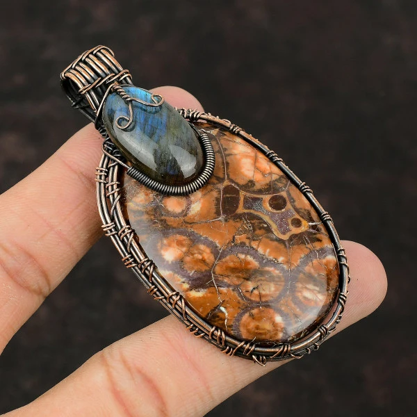 Birds Eye Jasper Oval Brown Handmade Copper Wire Wrapped Pendant