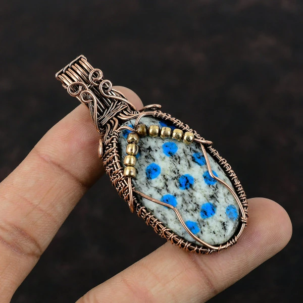 K2 Jasper Oval White Handmade Copper Wire Wrapped Pendant