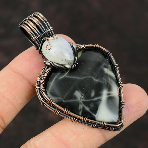 Picasso Jasper Trillion Black Handmade Copper Wire Wrapped Pendant