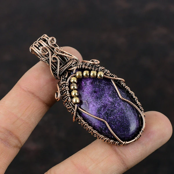 Purpurite Oval Purple Handmade Copper Wire Wrapped Pendant